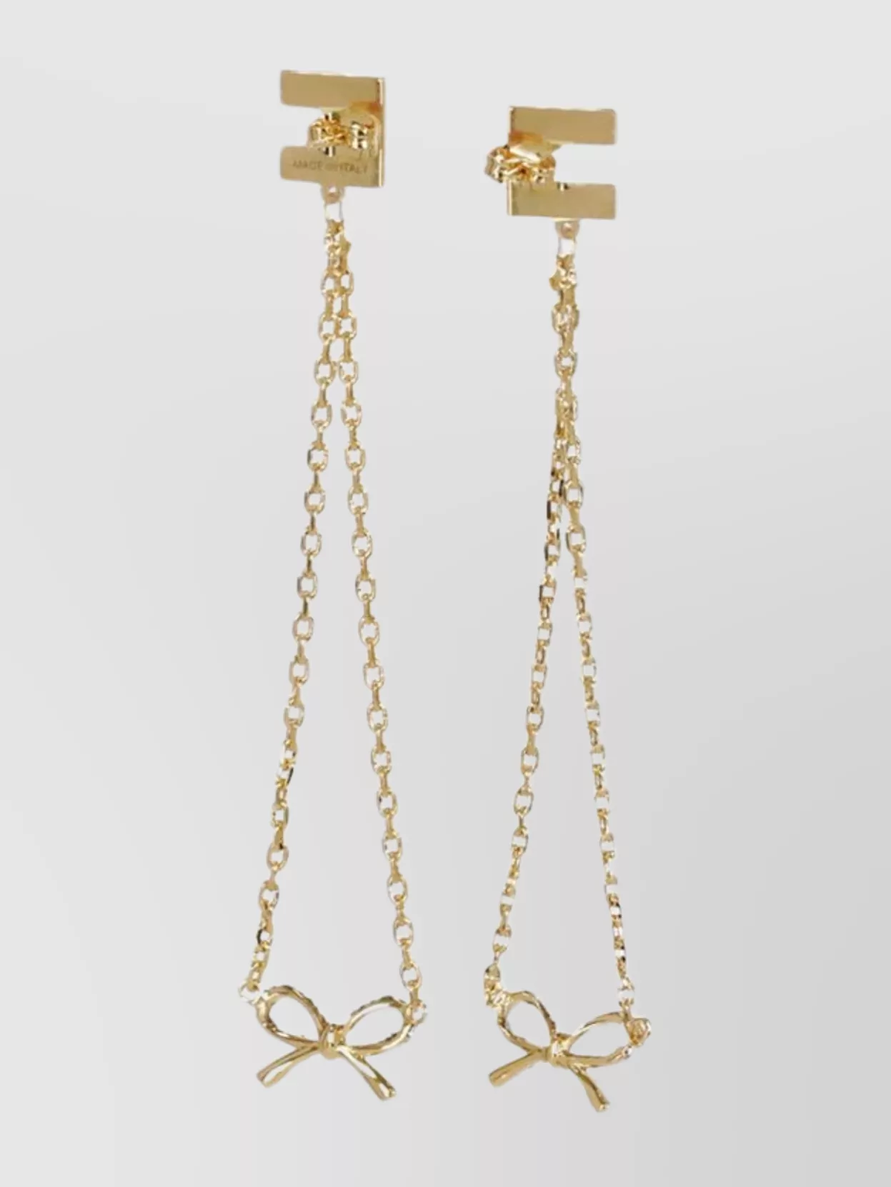 Elisabetta Franchi Bow Chain Link Earrings With Crystal Embellishments