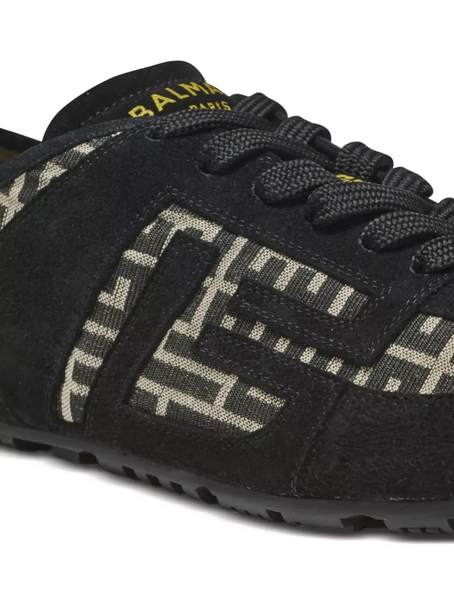 Balmain Racer 45 Monogram Jacquard Lace Up Sneakers