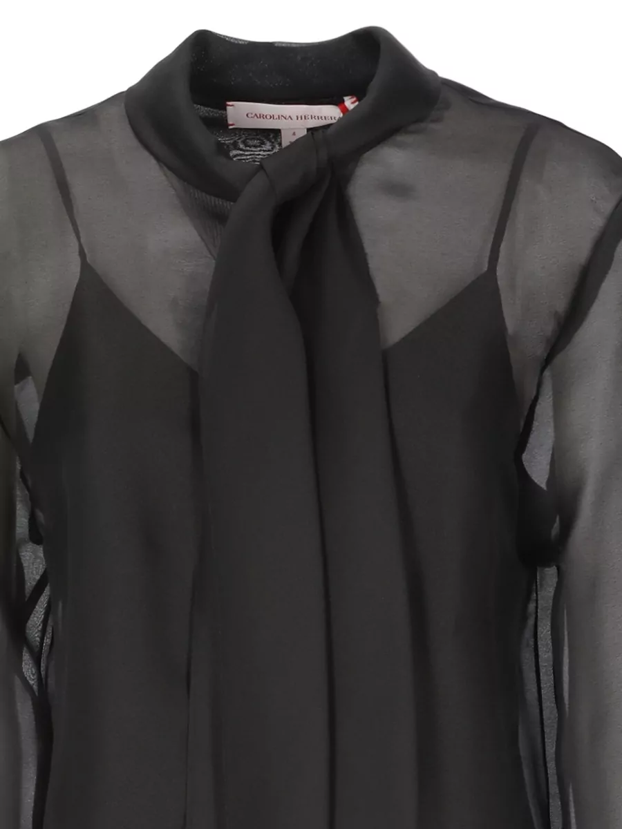 Carolina Herrera Silk Foulard-Neck Long-Sleeve Blouse