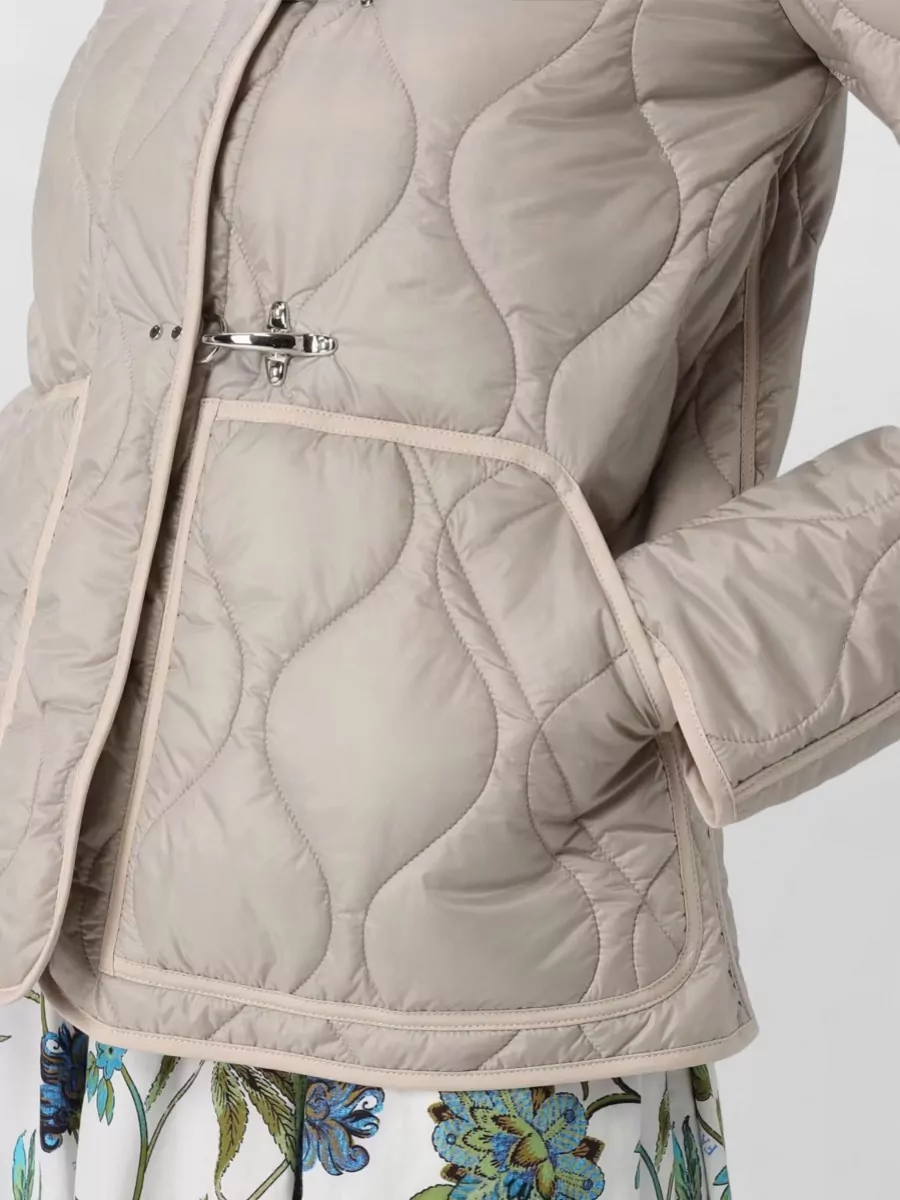 Fay Quilted Jacket Contrast Piping Long Sleeves Pockets