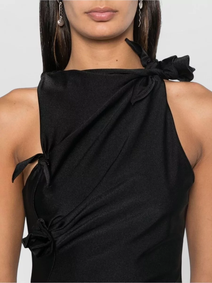 Coperni Asymmetric Satin Top With Bow And Cut-Out