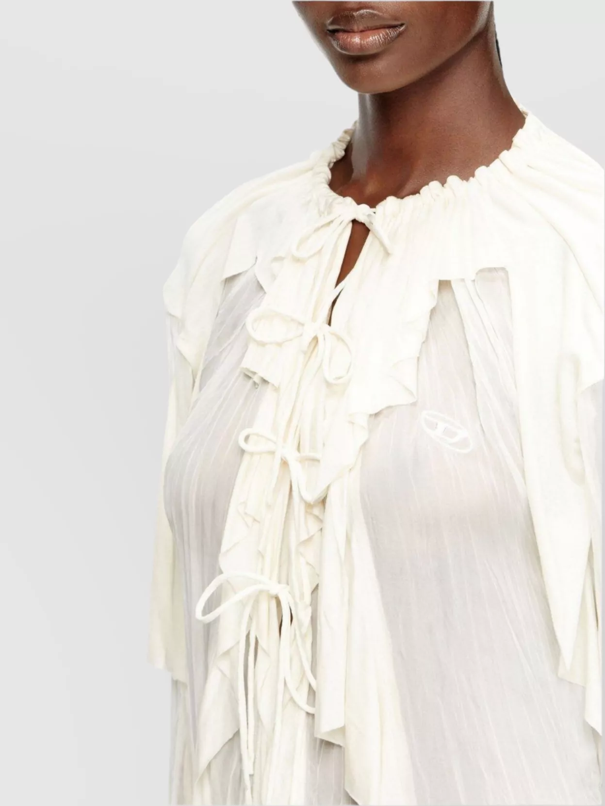Diesel Lightweight Long Sleeve Sheer Ruffled Top