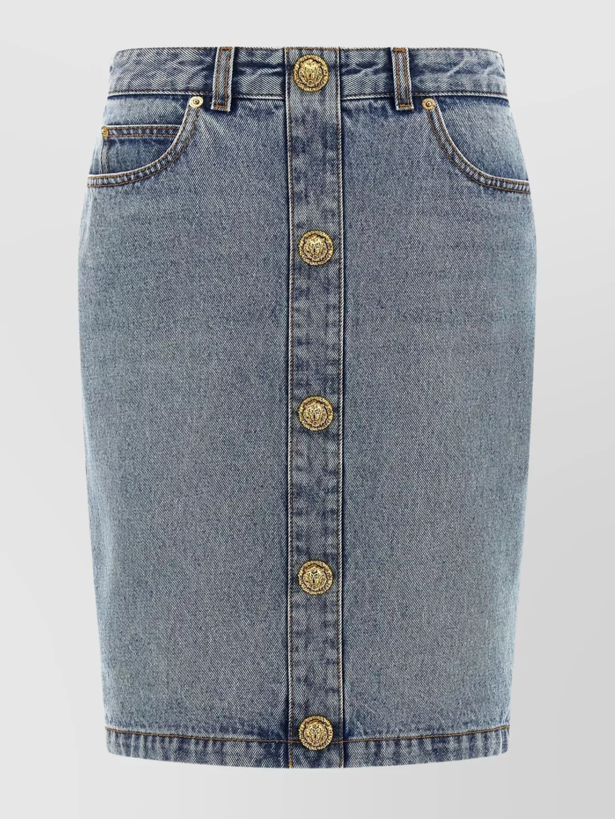 Balmain Denim Skirt Featuring Pockets And Button Accents In Blue