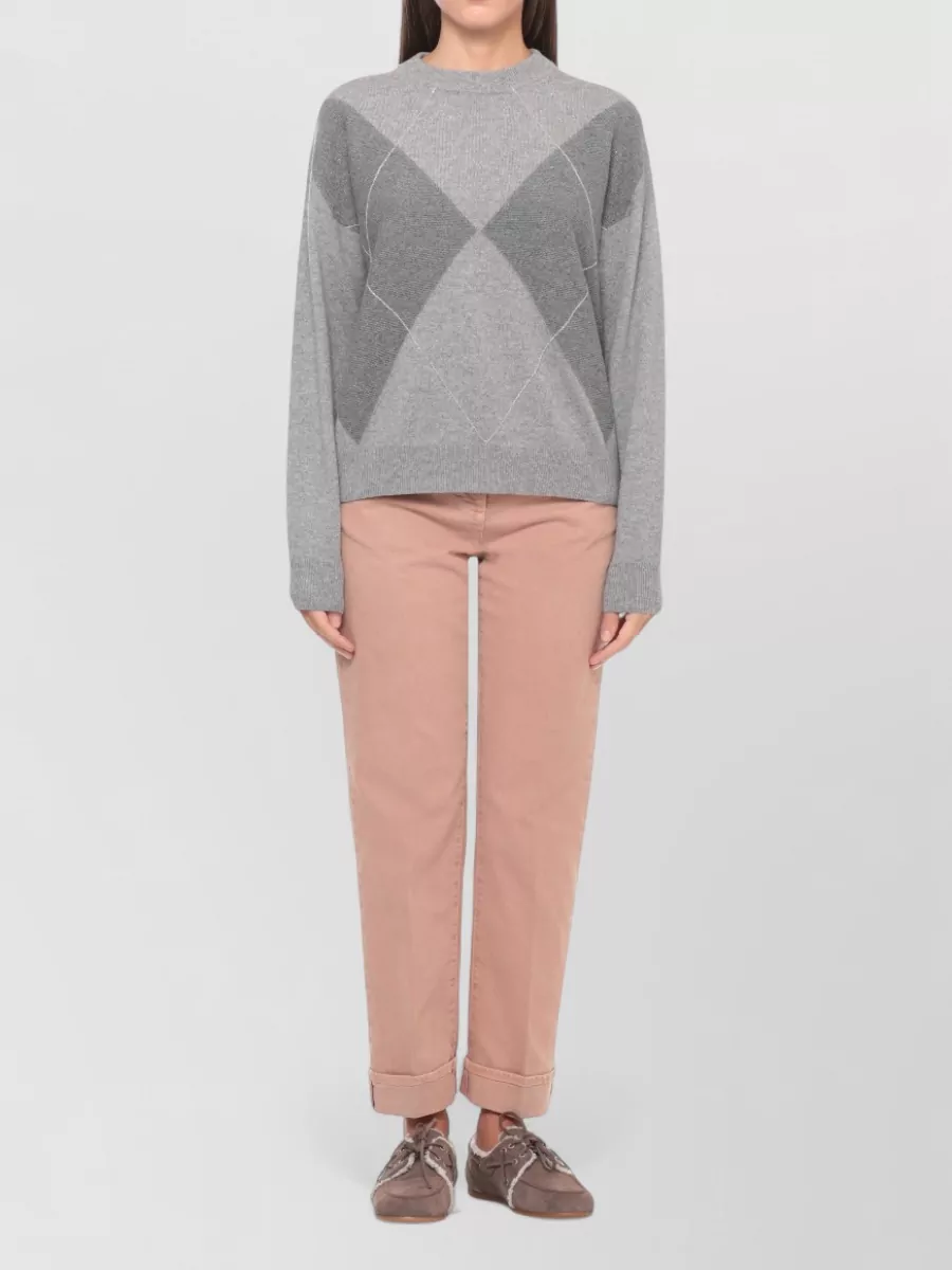 Peserico Wool Silk Cashmere Diamond-Knit Embellished Sweatshirt