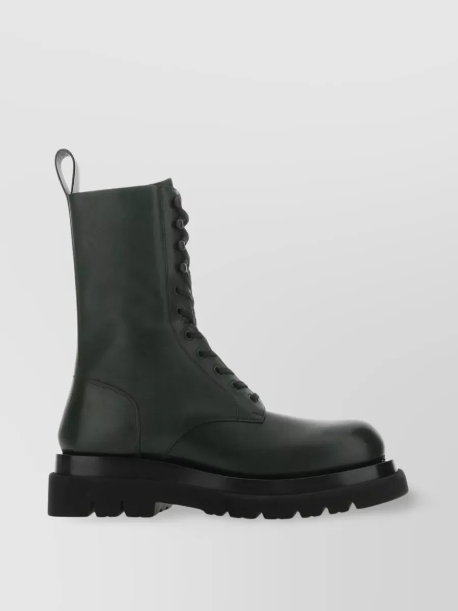 Shop Bottega Veneta Leather Lug Ankle Boots With Chunky Sole In Black