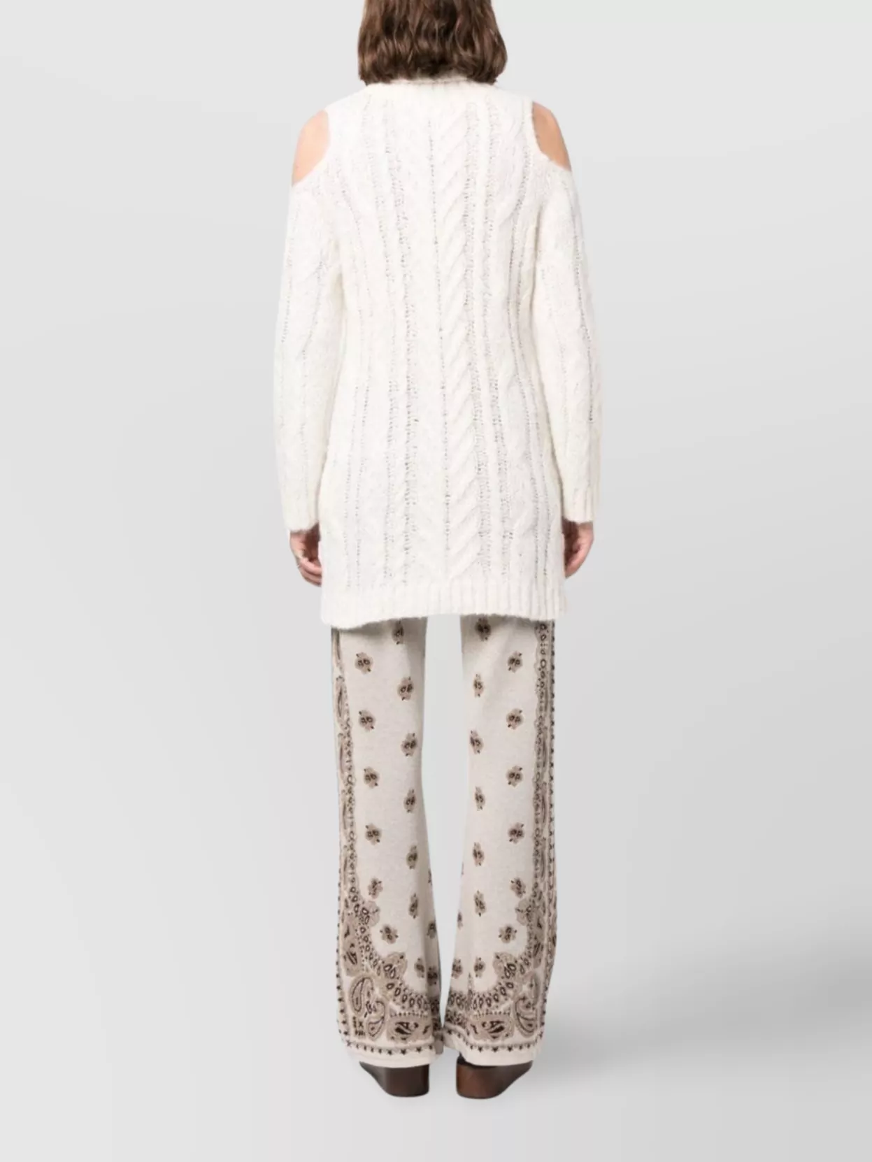Shop P.a.r.o.s.h Chunky Cable-knit Cold-shoulder Jumper Turtleneck