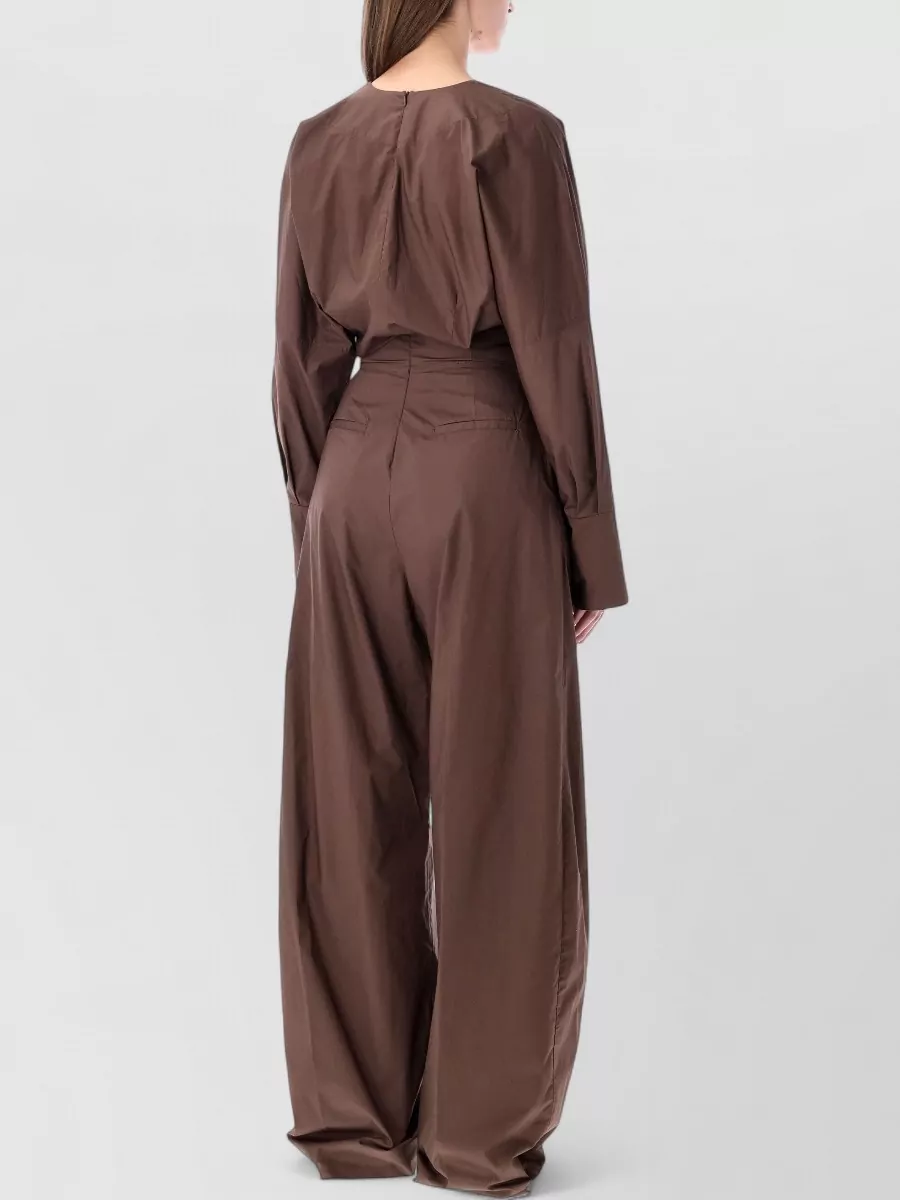 Thelatest Cotton V-Neck Long-Sleeve Wide-Leg Jumpsuit