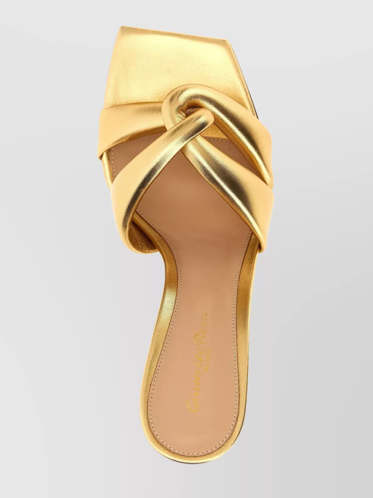 Shop Gianvito Rossi Love Knot Metallic Square Toe Mules