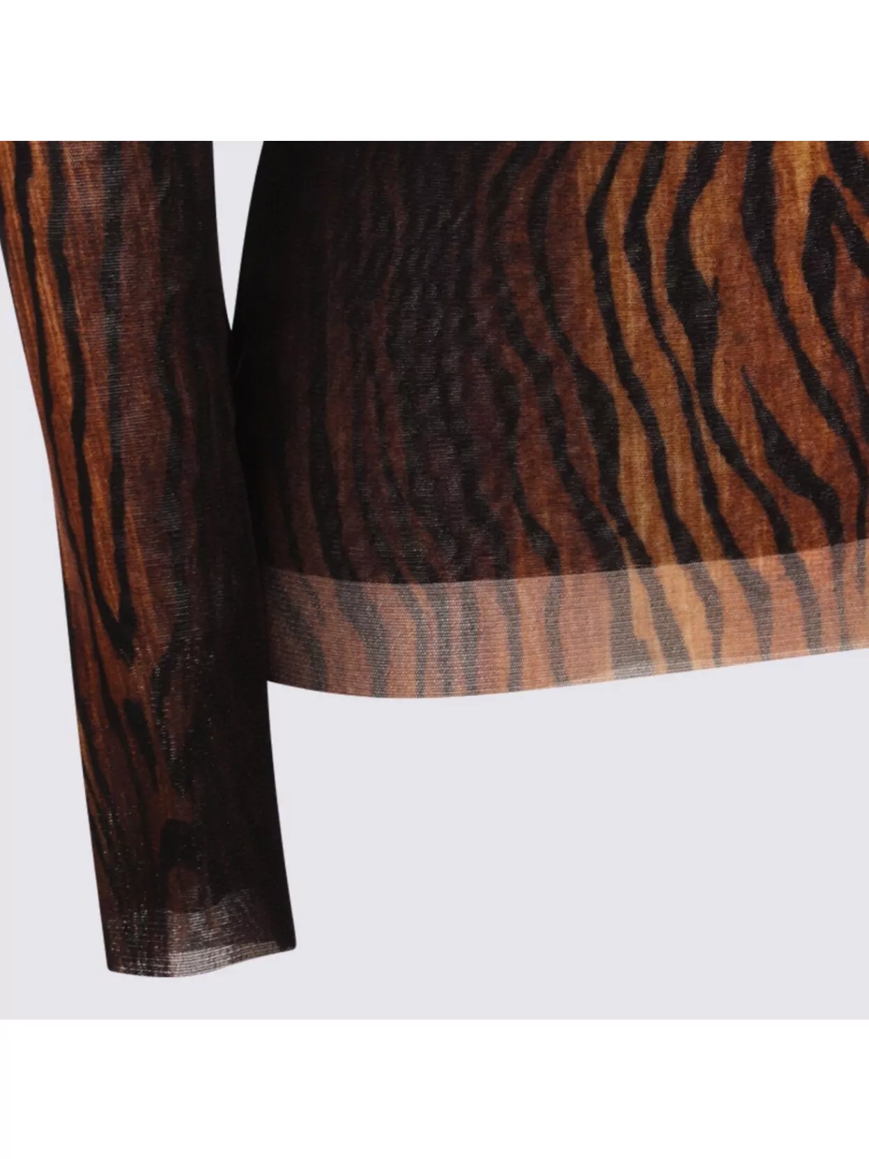 Jean Paul Gaultier Top Long Sleeves Mesh Printed Wood Woman Black And Brown In Brown