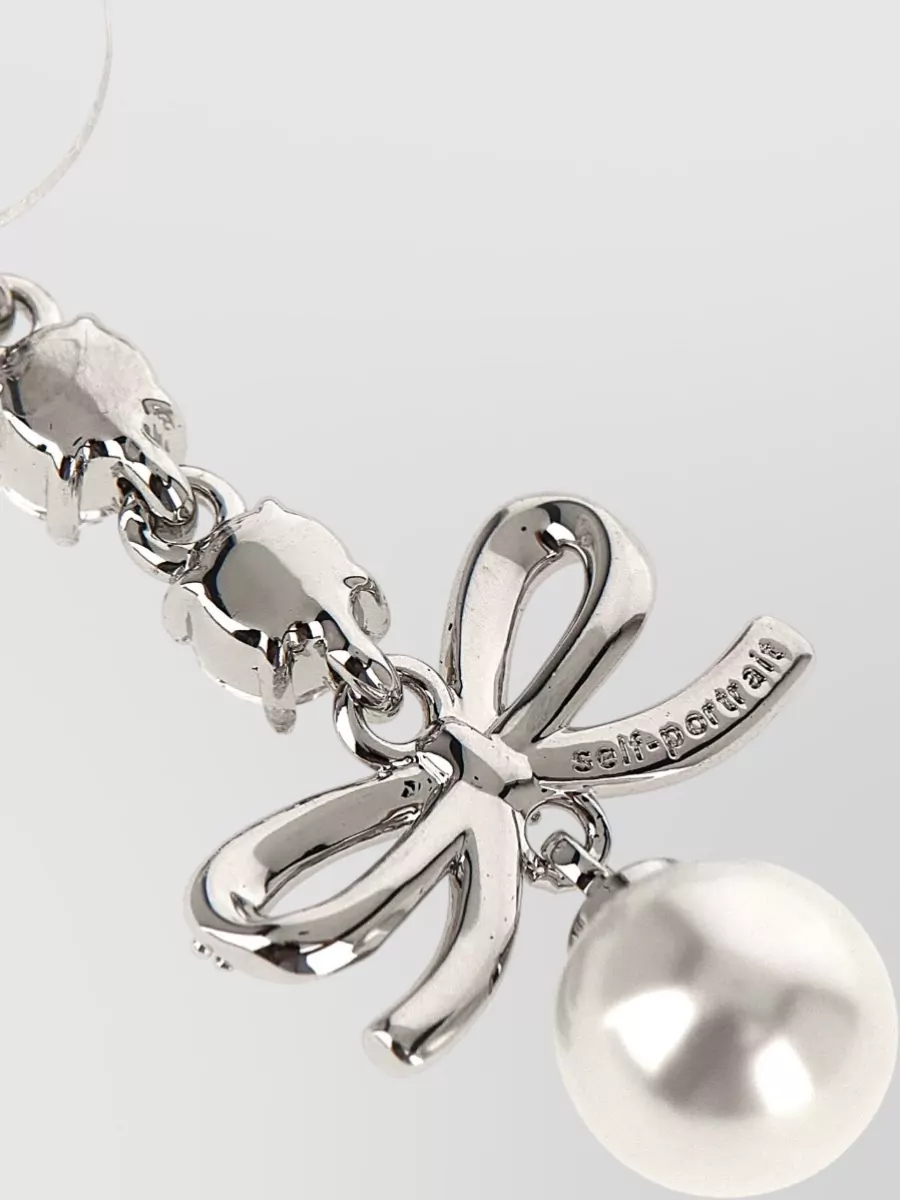 Self-Portrait Crystal-Embellished Bow Drop Earrings