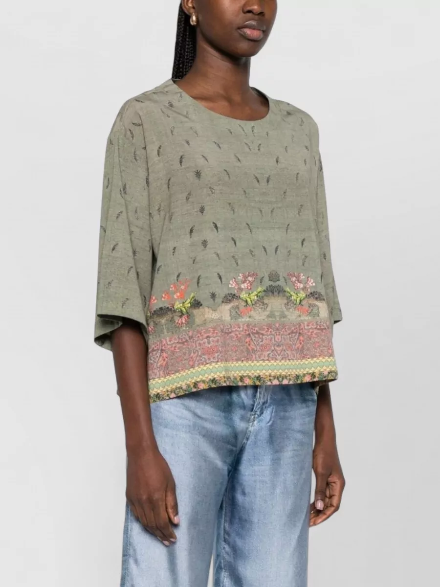 Pierre Louise Mascia Silk Blouse Embroidered Trims Floral Motif