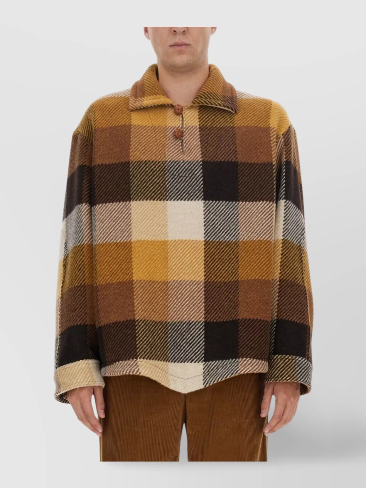 Etro Check Pattern Collared Neck Embroidered Detail Long Sleeves