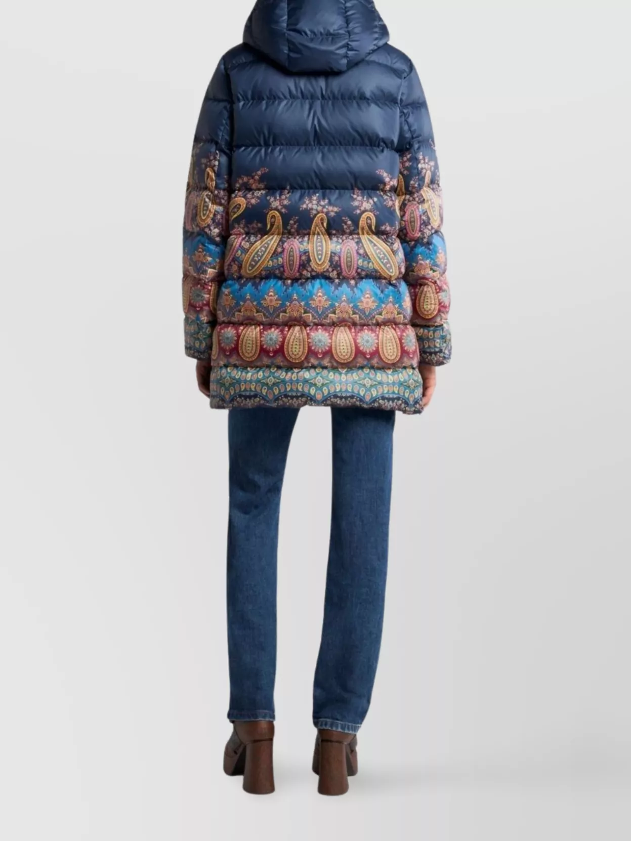 Etro Long Hooded Quilted Jacket With Paisley Pattern