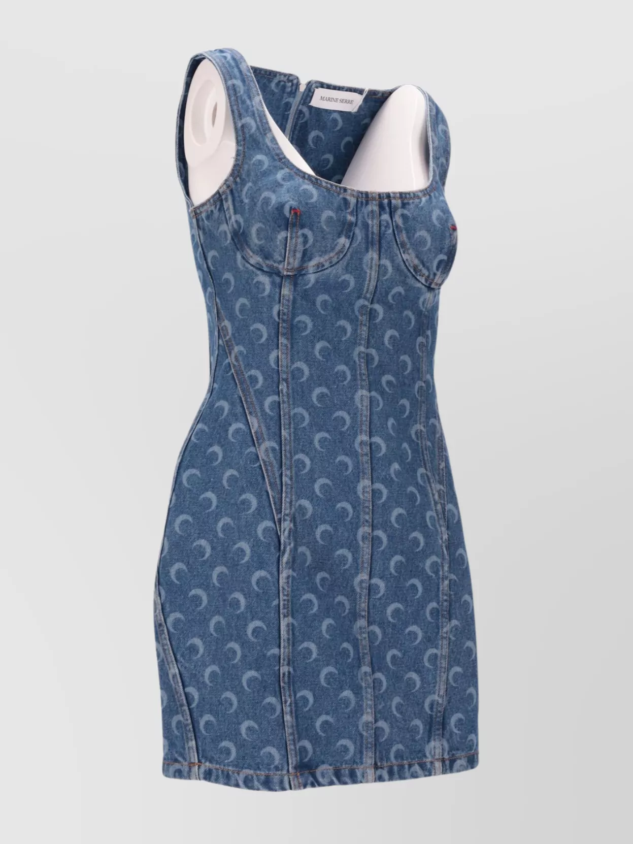 Marine Serre Moon Laser Denim Bustier Dress