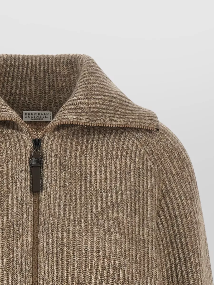 Brunello Cucinelli Cashmere Blend English Rib Knit Cardigan