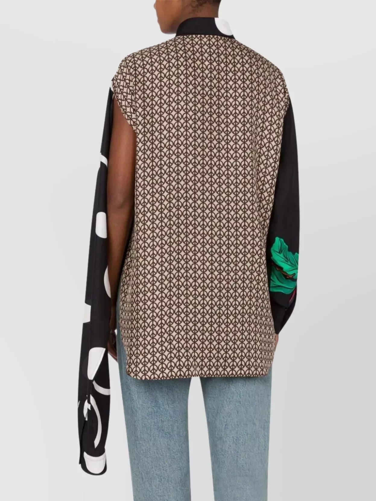 Moschino Multicolor Silk Shirt With Asymmetrical Long Sleeve In Black