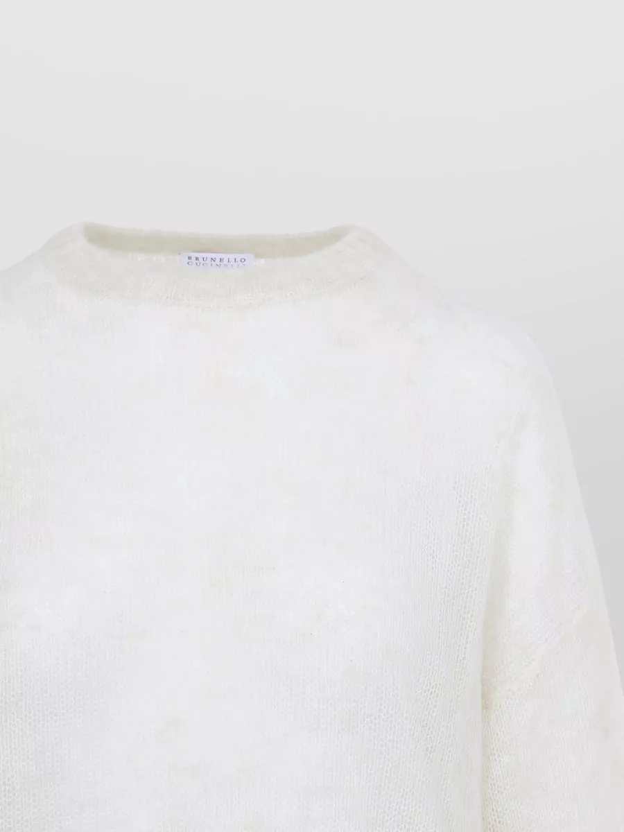 Brunello Cucinelli Mohair Open-Knit Crew-Neck Long-Sleeve Sweater