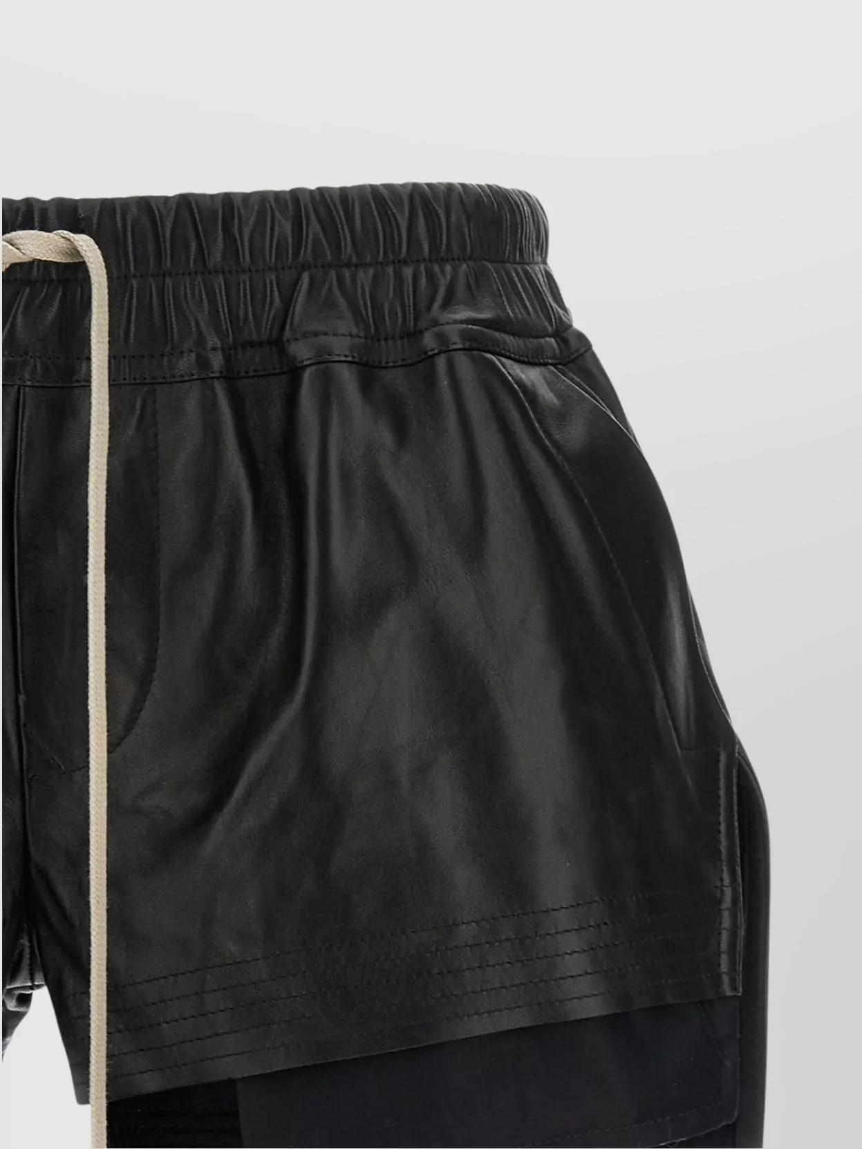 Rick Owens Layered Elastic Waistband Faux Leather Shorts In Black