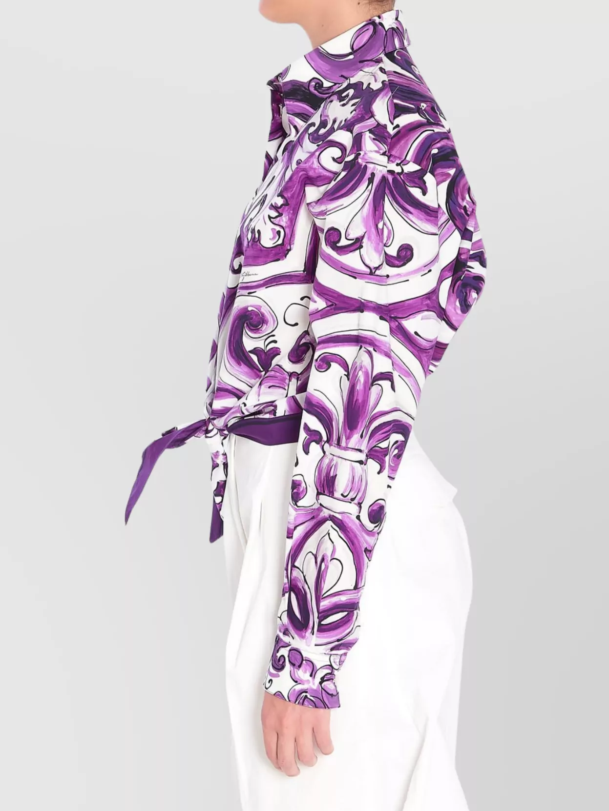 Dolce & Gabbana Maiolica Print Poplin Shirt Shirts Violet In Purple