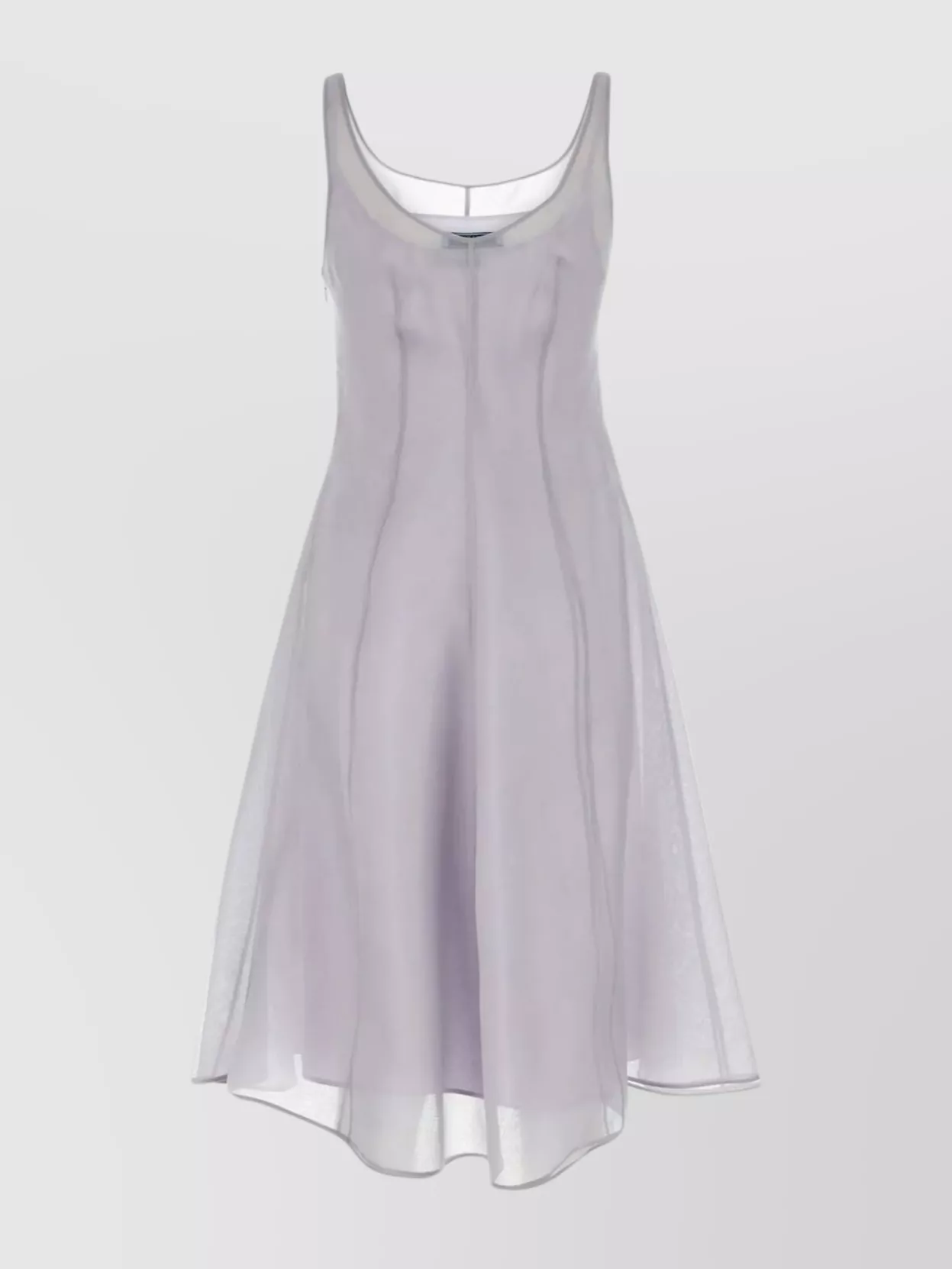 Shop Prada Organza Feather Trim Dress In Grey