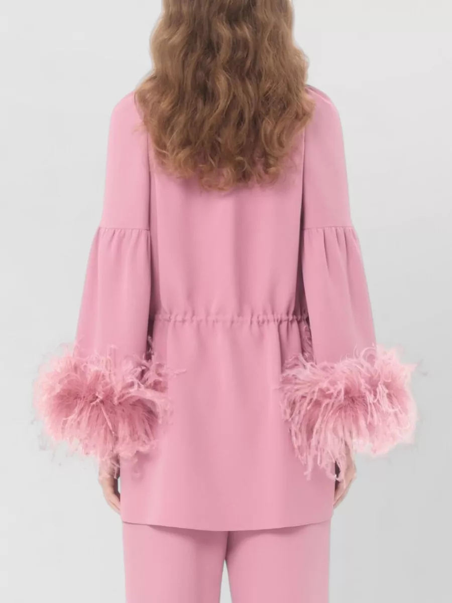 Valentino Silk Top Tassel Cuffs Gathered Shoulders