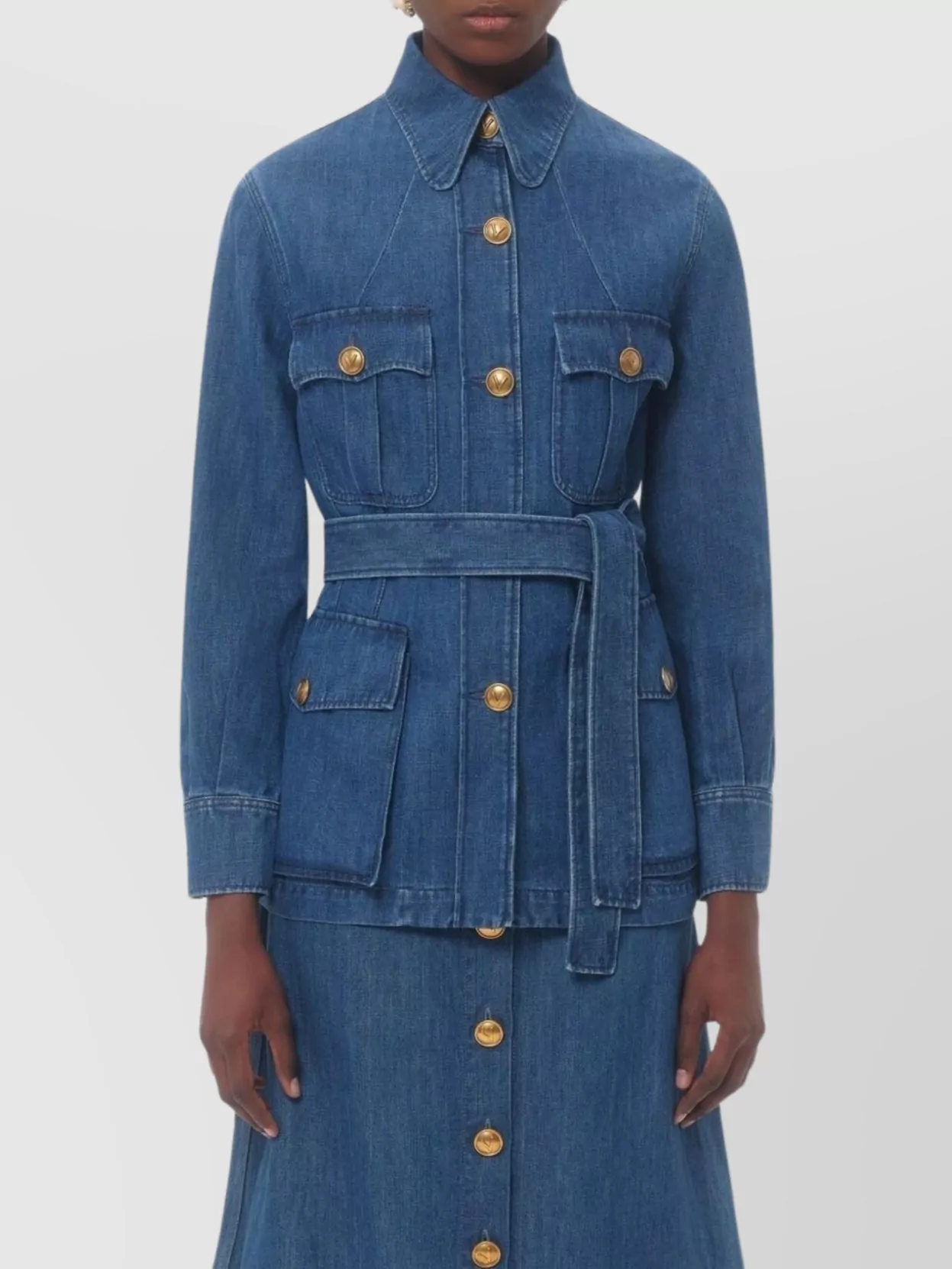 Shop Valentino Jacket Denim Cotton Belted Waist
