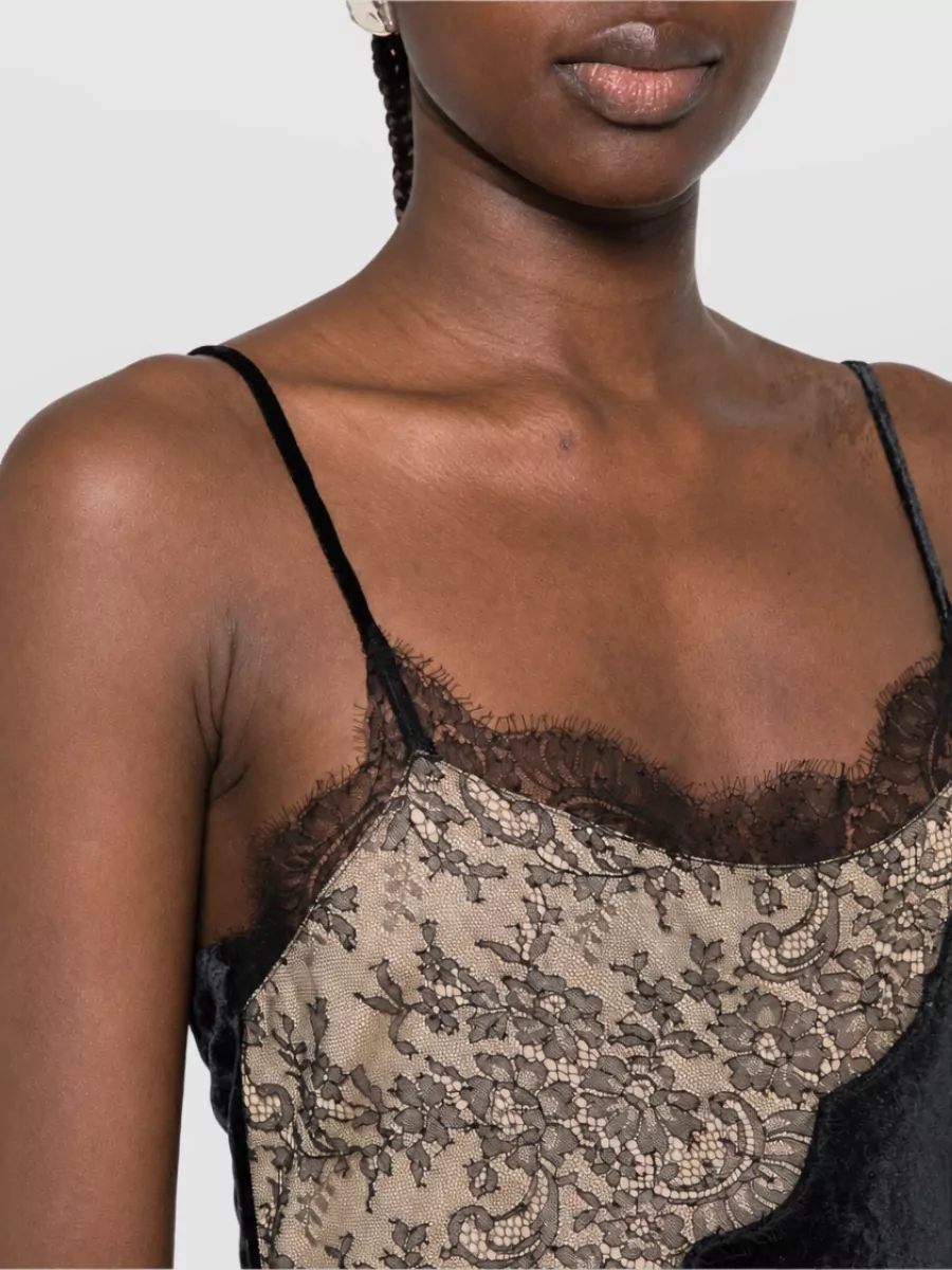 Stella Mccartney Velvet Lace-Trimmed Sleeveless V-Neck Maxi Dress