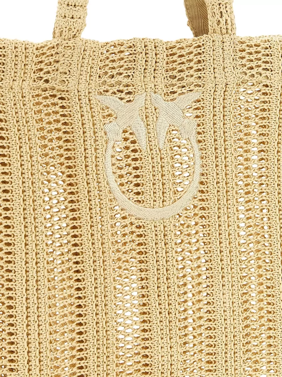 Pinko Medium Easy Tote Raffia-Effect Beach Bag