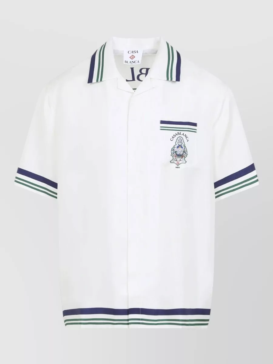 Casablanca Silk Printed Cuban Collar Short-Sleeve Shirt