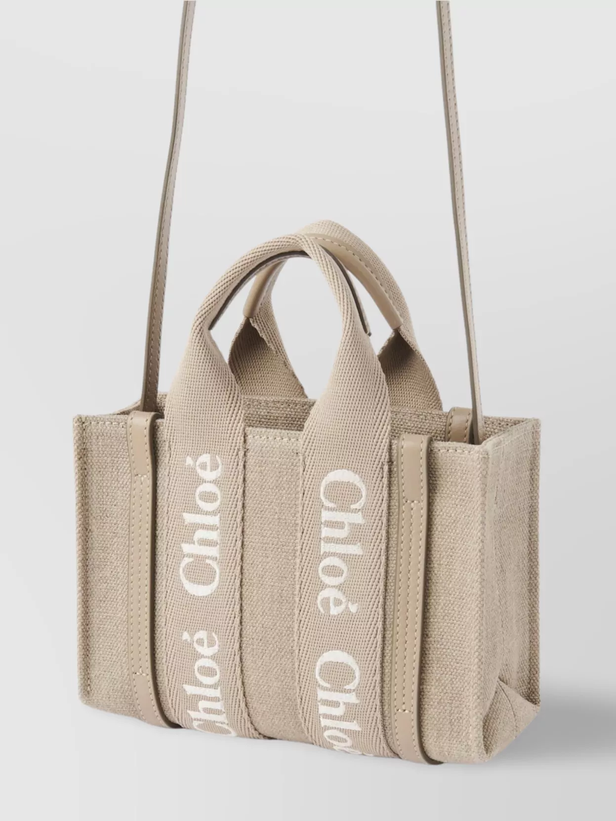 Chloé Mini Woody Tote Bag Linen Leather