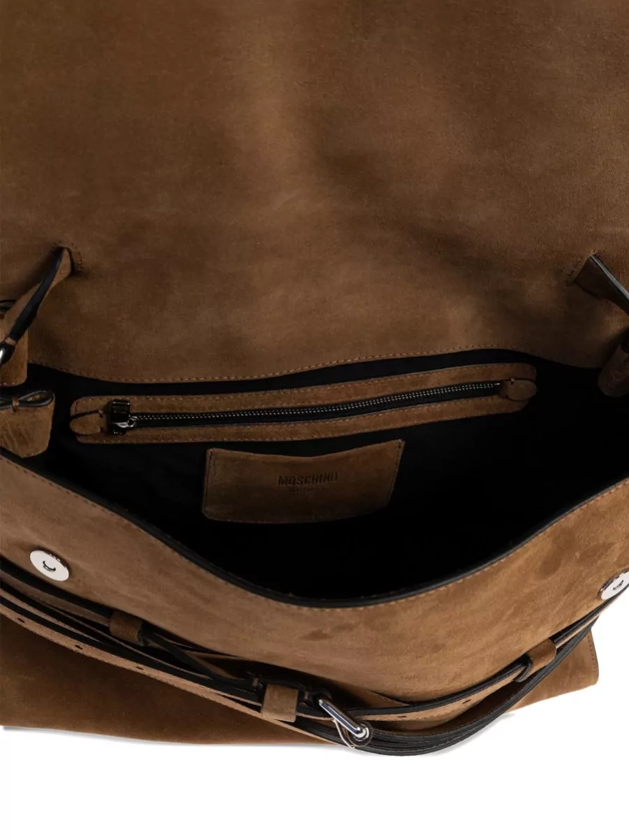 Moschino Shoulder Bag Suede Buckle Strap Handle