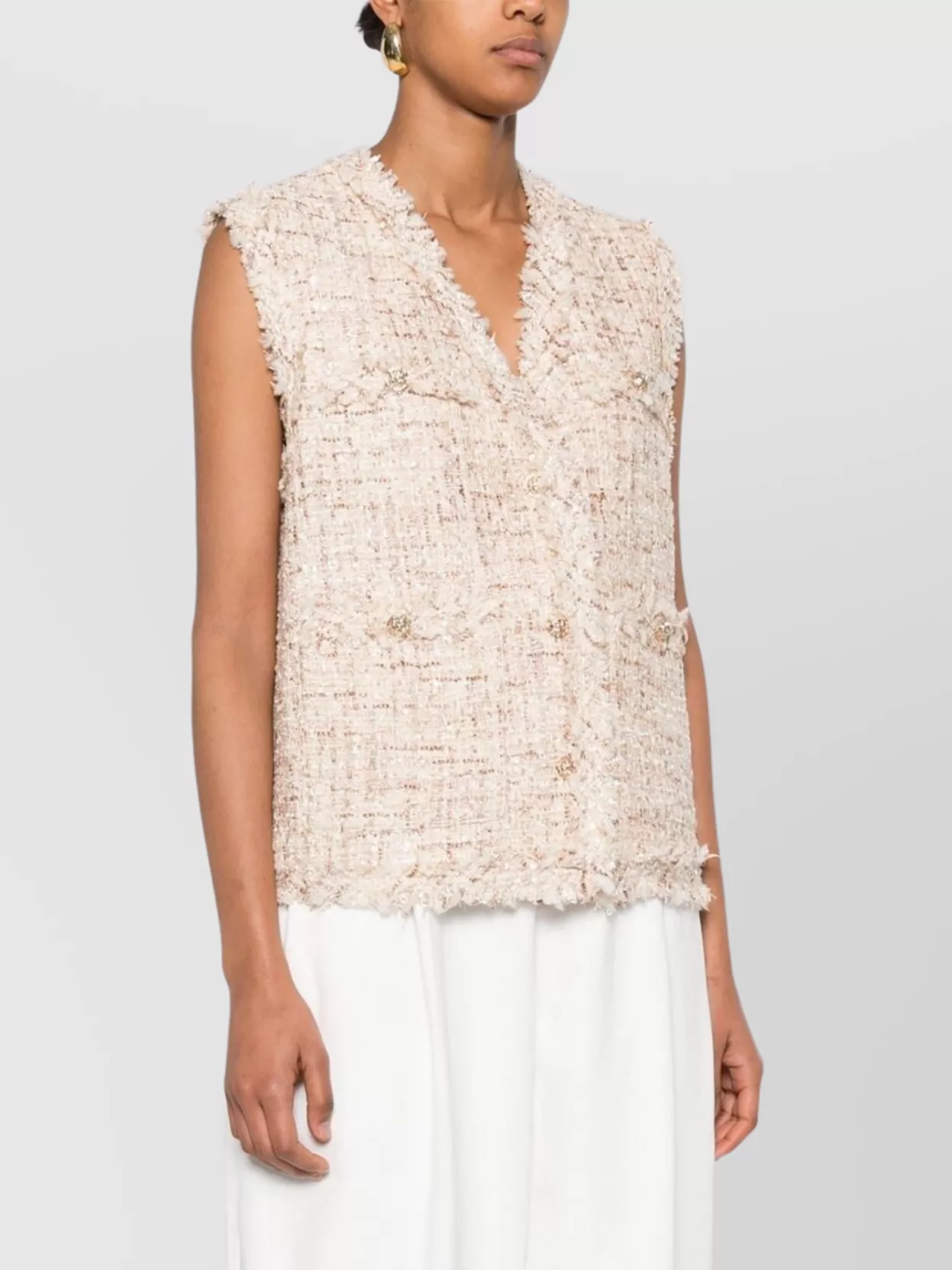 Iro Sleeveless Tweed Blazer Frayed Edges