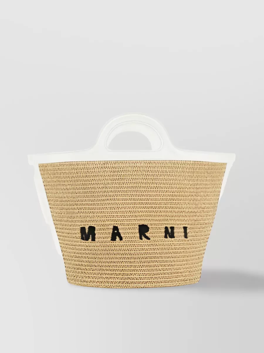 Shop Marni Woven Logo Tote Bag In Beige