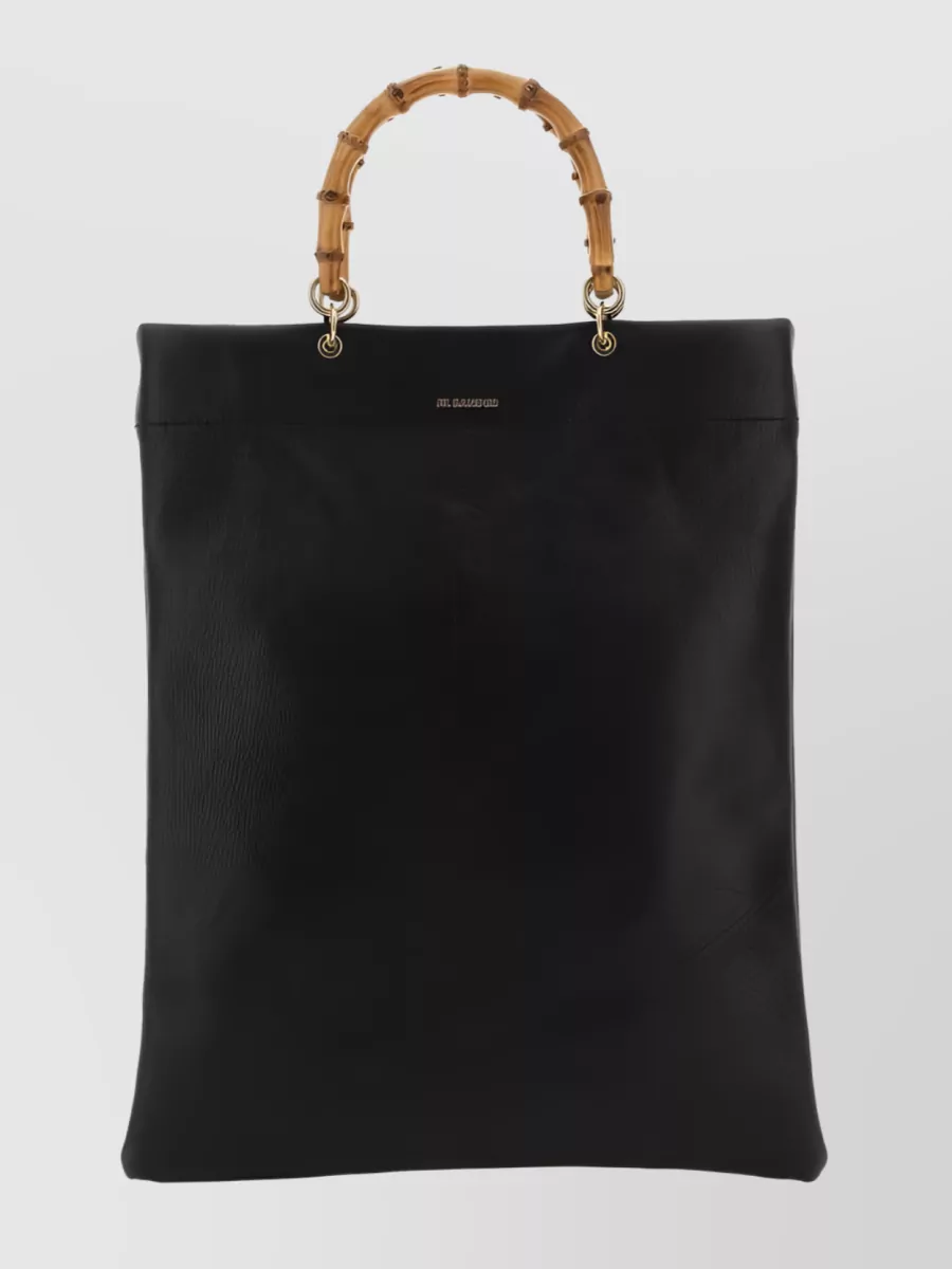 Shop Jil Sander Bamboo-handled Leather Tote Bag In Black