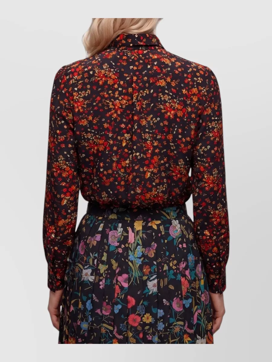 Gucci Silk Floral-Print Tie-Neck Long-Sleeve Shirt
