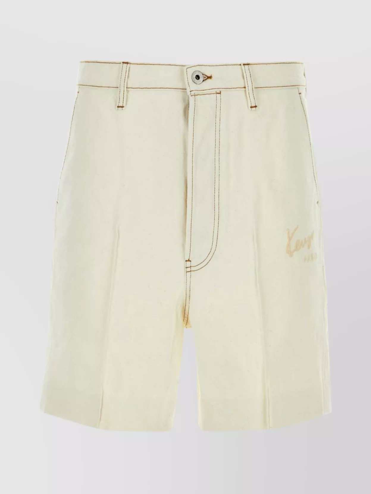 Shop Kenzo Denim Bermuda Shorts With Contrast Stitching