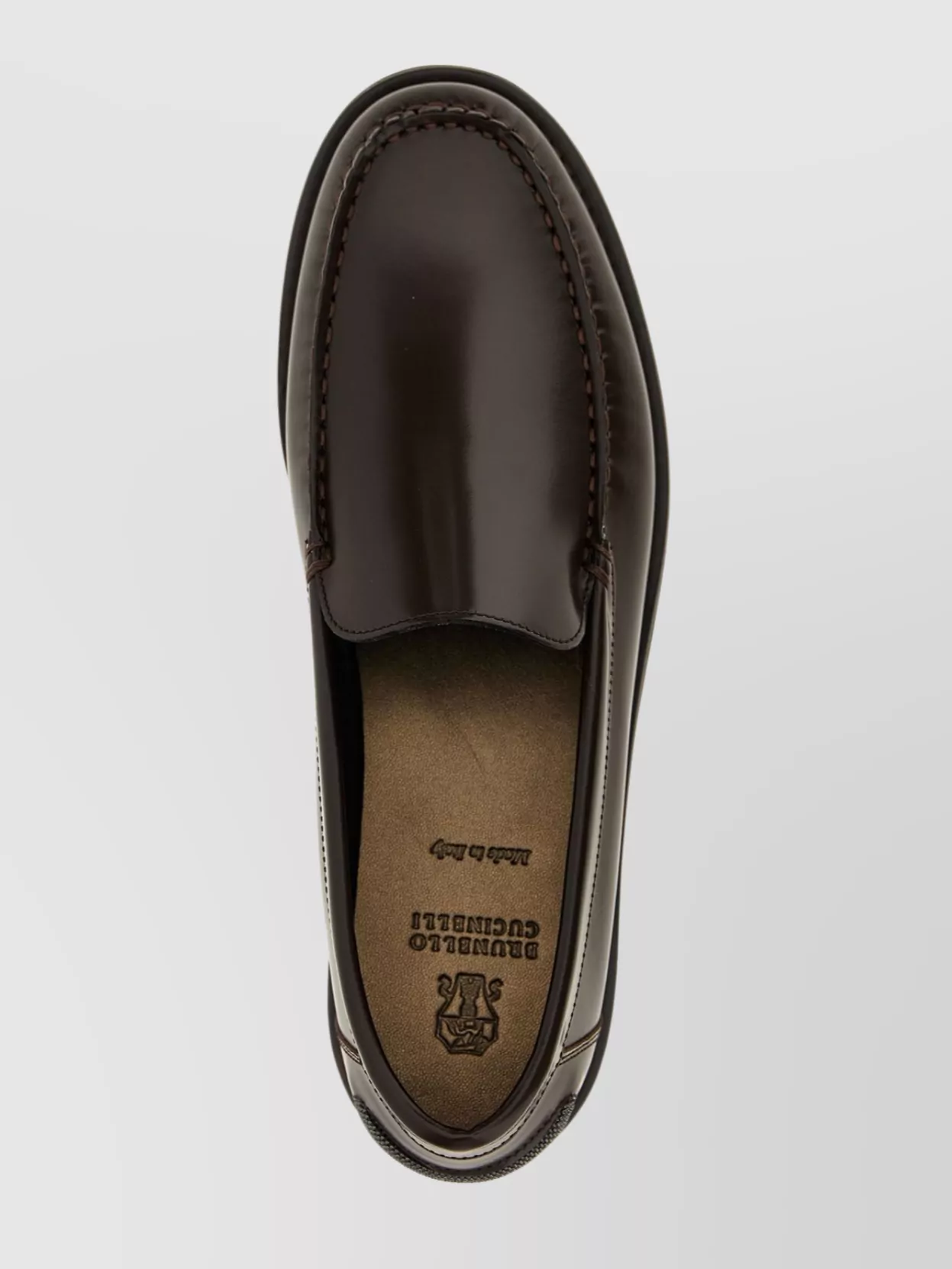 Brunello Cucinelli Round Toe Leather Loafers With Stitched Detailing