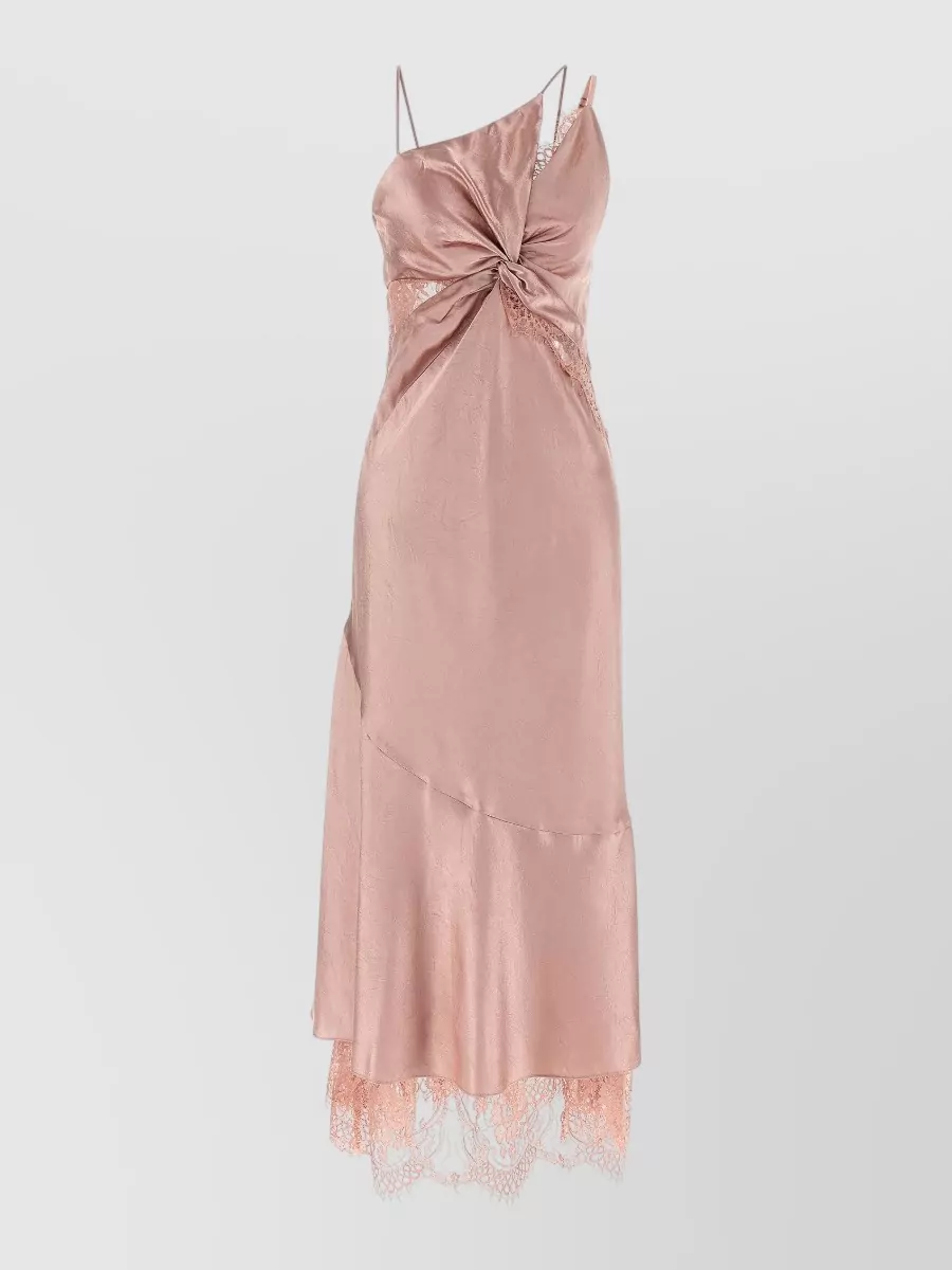Pinko satin lace asymmetric draped midi dress