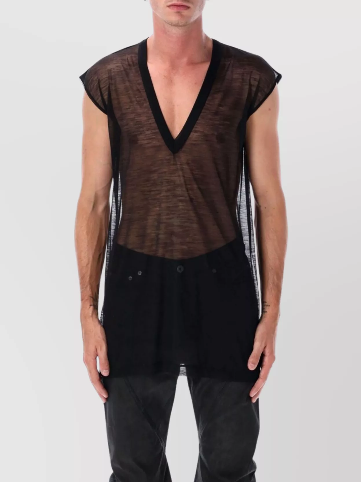 Rick Owens Deep V Ls T-shirt In Black