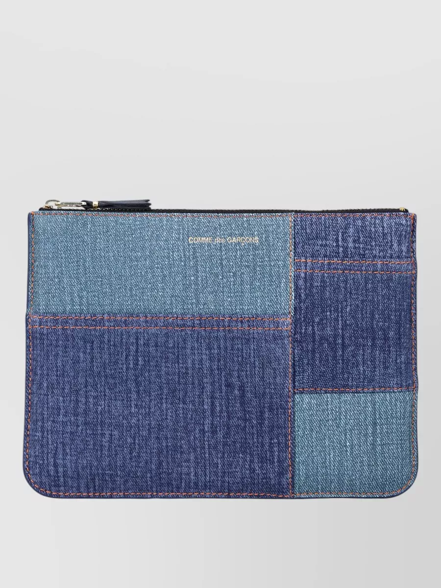 Comme des Garçons denim-effect leather patchwork pouch