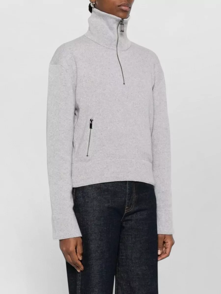 Victoria Beckham Wool Blend Half Zip High Collar Jumper