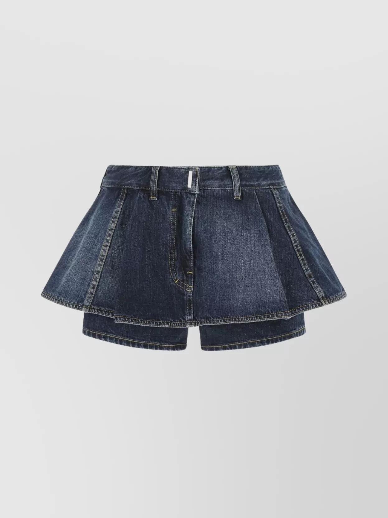 Shop Givenchy Contrast Stitching Flared Denim Shorts