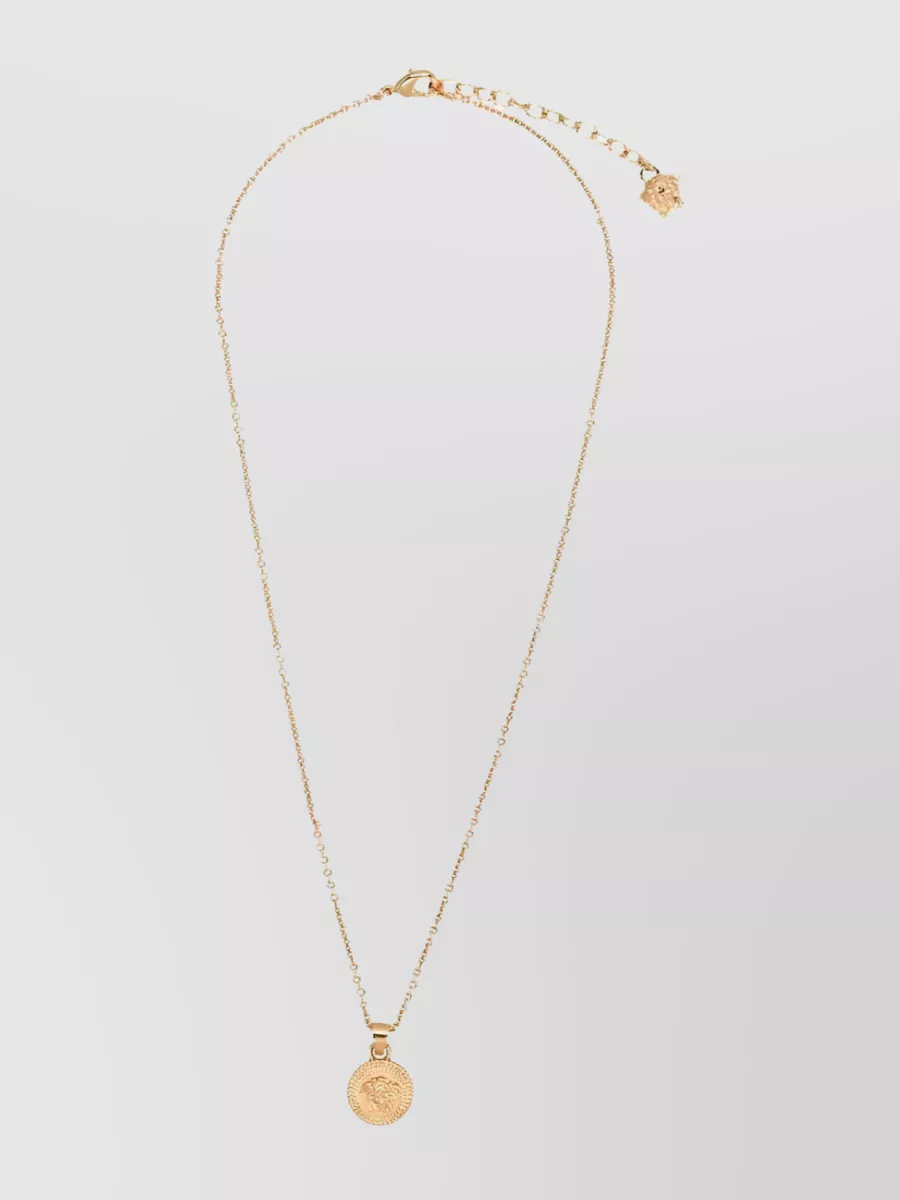 Shop Versace Medusa Gold Pendant Statement Necklace In Cream