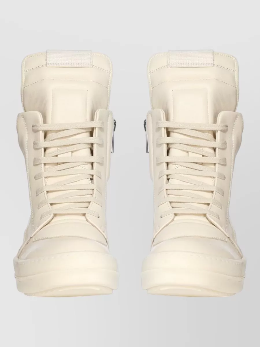 Rick Owens Leather High-top Sneakers Geobasket Style In White
