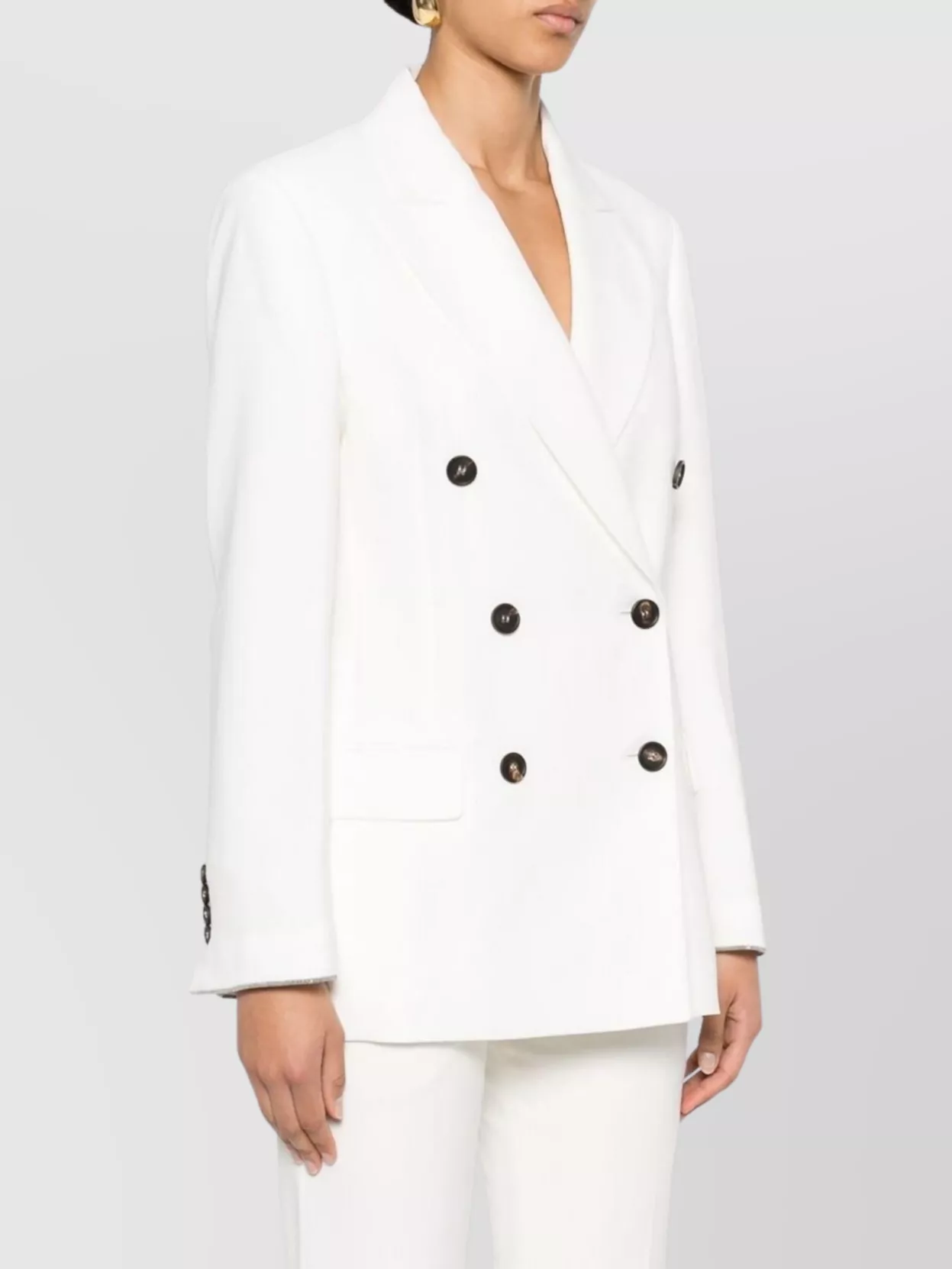 Brunello Cucinelli Sequined Stripe Double-breasted Organza Jacket In White