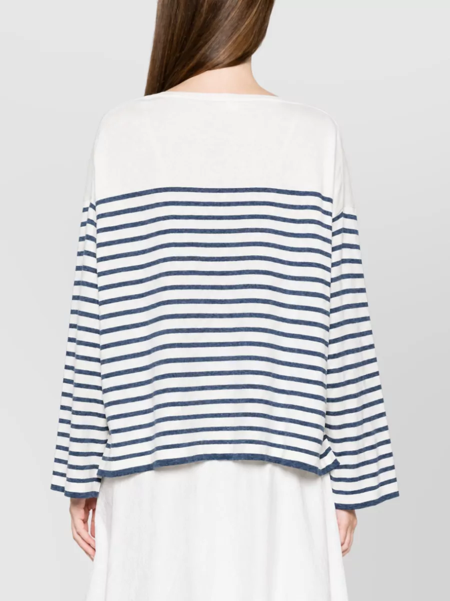 Ct Plage Striped Cotton Cashmere Boat Neck Long Sleeve Sweater