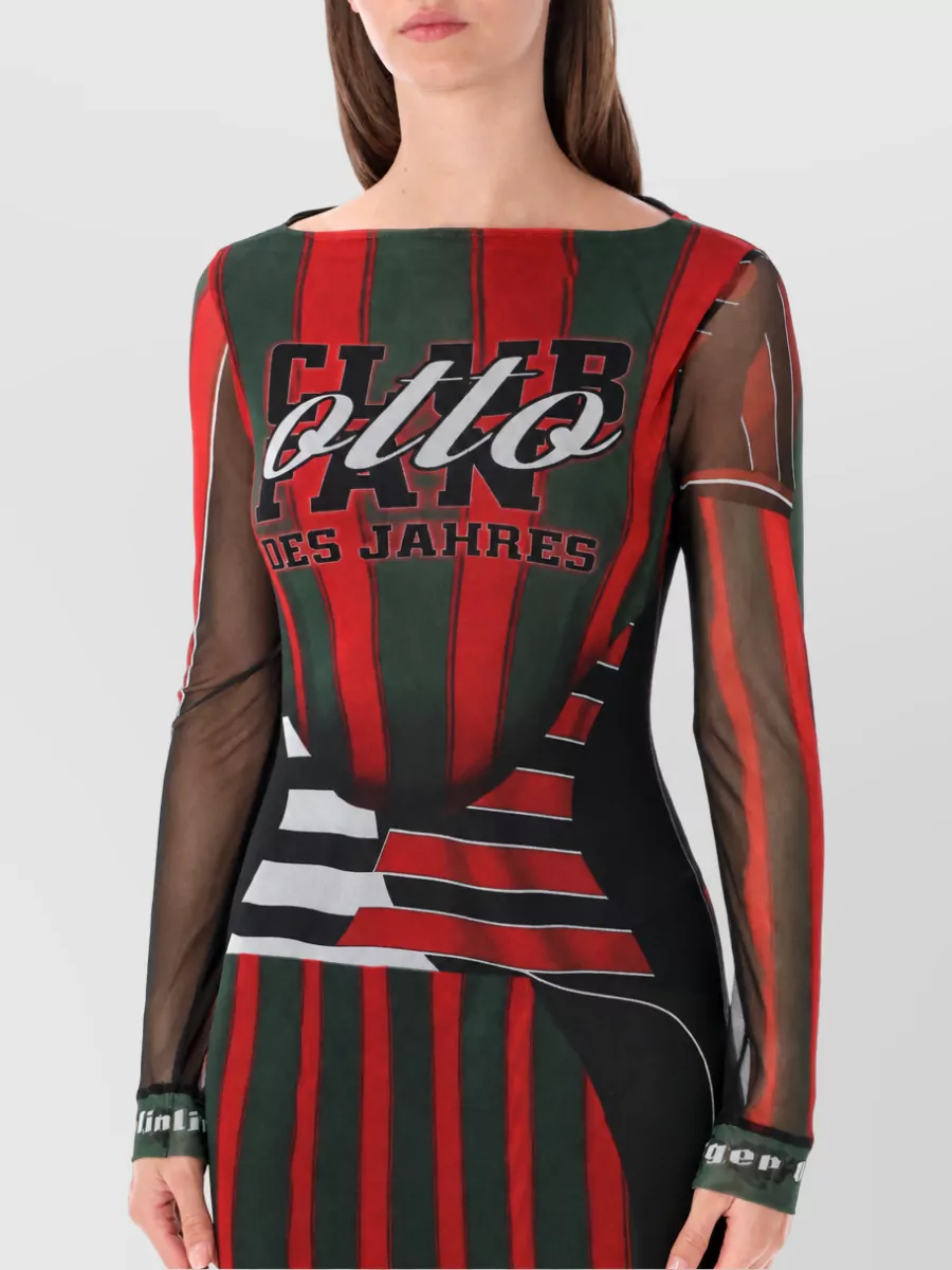 Ottolinger Printed Mesh Long-Sleeve Maxi Dress