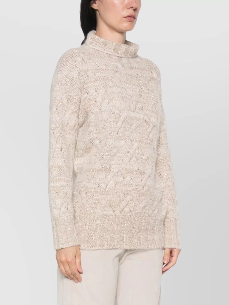 Fabiana Filippi Cashmere Wool-Blend Cable-Knit Sequin-Embellished Turtleneck Sweater