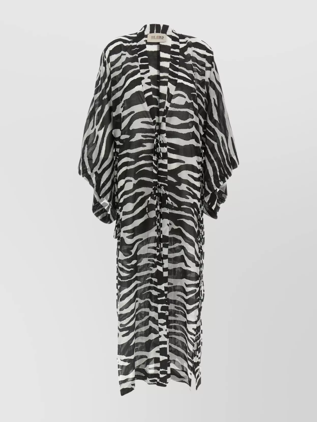 Attico Animal Print Sheer Caftan With Kimono Sleeves In Black