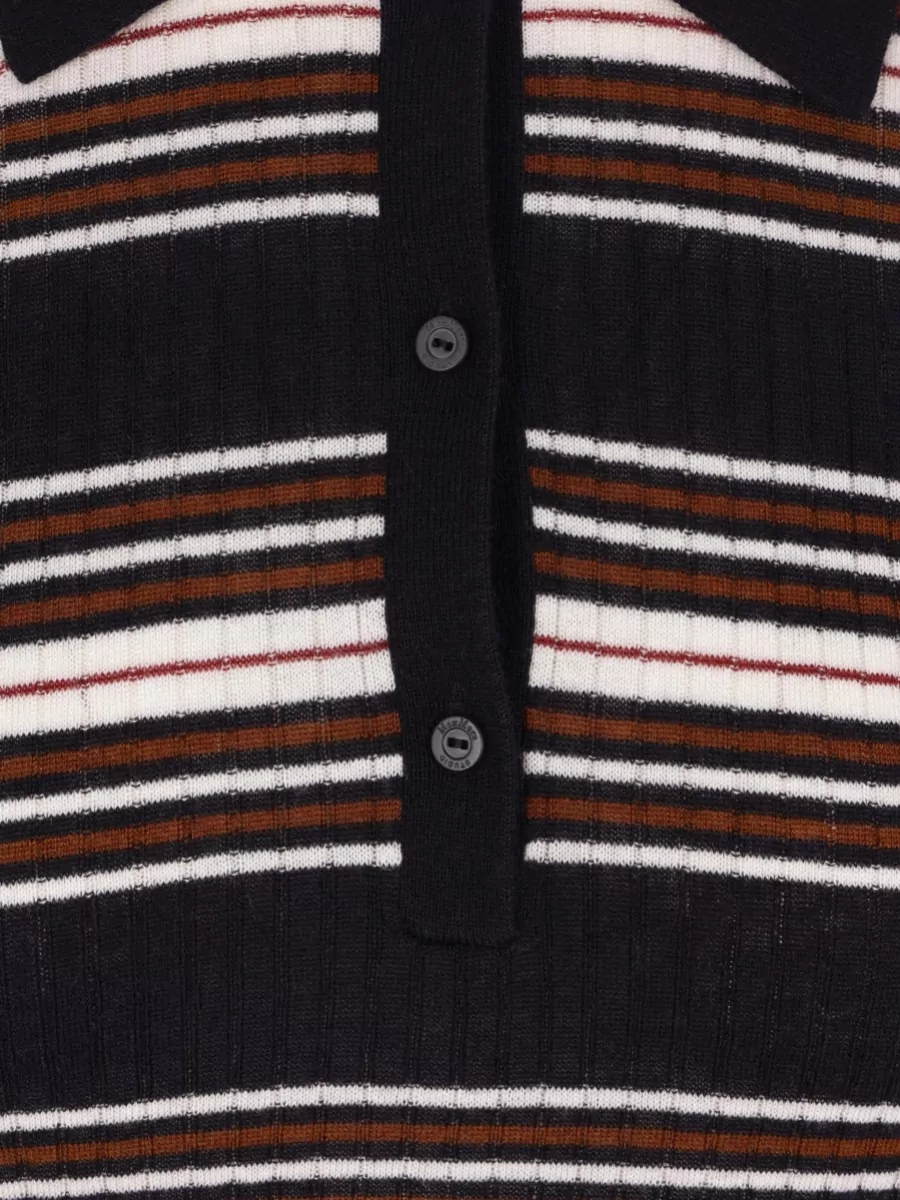 S Max Mara Striped Short-Sleeve Silk Polo Shirt